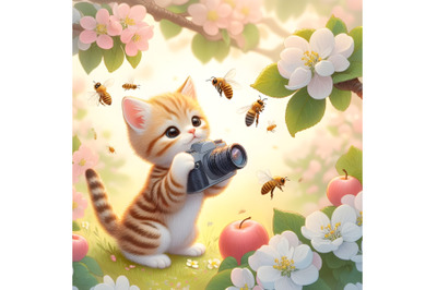 Kitten takes pictures of bees