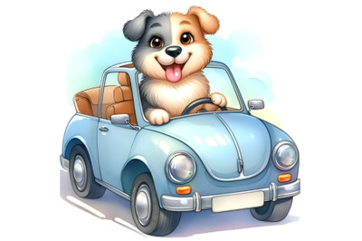 Cheerful dog rides in a car