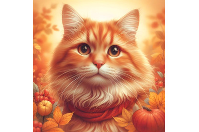 A red cat in autumn colors