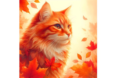 A red cat in autumn colors