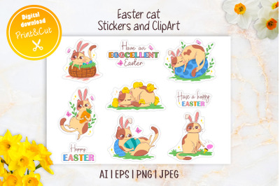 Cute cat with bunny ears clipart | Easter kitty stickers