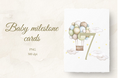 Baby milestone card Watercolor 7 months