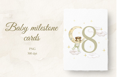 Baby milestone card Watercolor 8 months