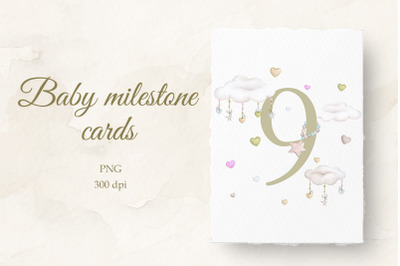 Baby milestone card Watercolor 9 months