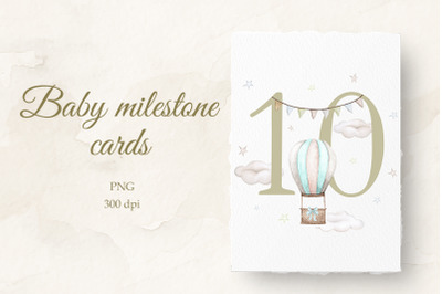 Baby milestone card Watercolor 10months