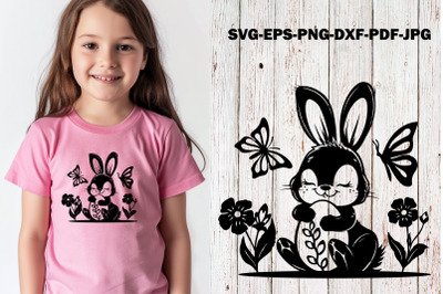 Floral Easter Bunny SVG Vector Cute Rabbit with Eggs Flowers