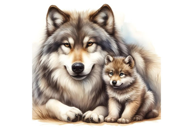 Wolf cub and his mother