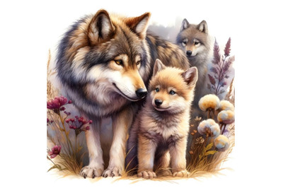 Wolf cub and his mother