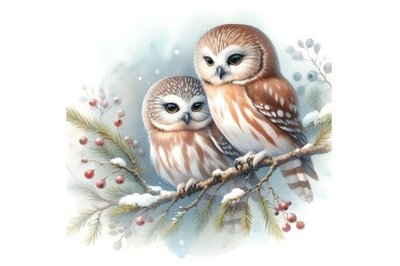 Two Northern Saw-whet owls