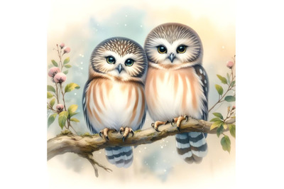 Two Northern Saw-whet owls