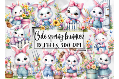 Bunnies clipart, cute spring bunnies