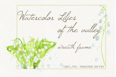 Spring watercolor Lilies of the valley  wreath, frame