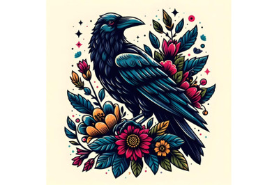 The raven holds symbolic