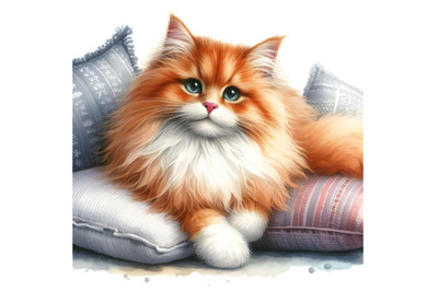 Fluffy red cat lying on the pillows