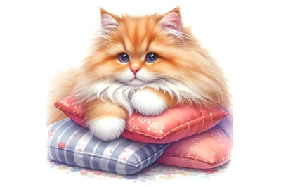 Fluffy red cat lying on the pillows