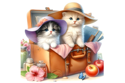 Kitten and puppy travel in a bag