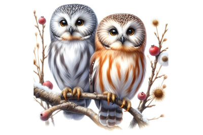 Two Northern Saw-whet owls