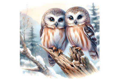 Two Northern Saw-whet owls