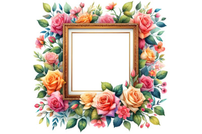 frame is adorned with vibrant roses and leaves