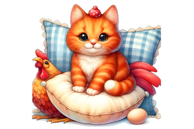 Red cat sitting on a pillow