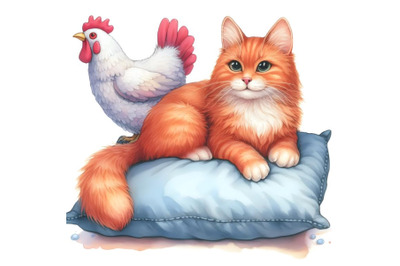 Red cat sitting on a pillow