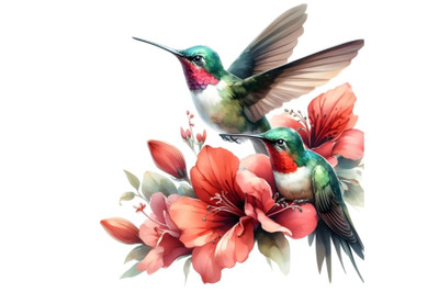 Hummingbirds and red flowers