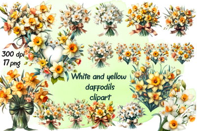 White and yellow daffodils Watercolor Clipart