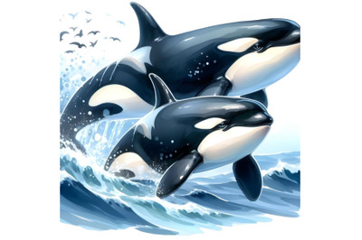 Two killer whales in the ocean