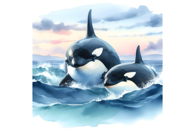 Two killer whales in the ocean