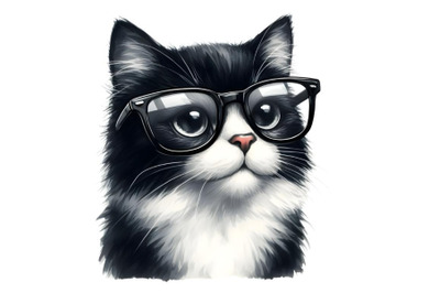 Black and white cat with glasses