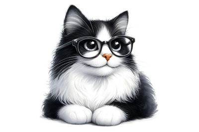 Black and white cat with glasses