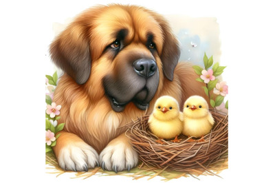 Big dog and two Chicks