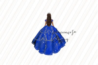 Elegant Royal Blue Princess Clipart, Royal Blue Quinceanera