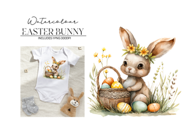 Watercolour Floral Easter Bunny PNG Clipart