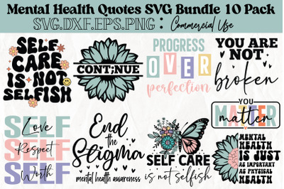 Mental Health Quotes SVG Bundle 10 Pack