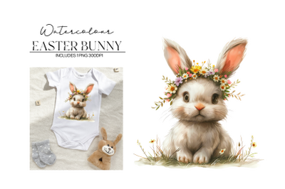 Watercolour Floral Easter Bunny Clipart