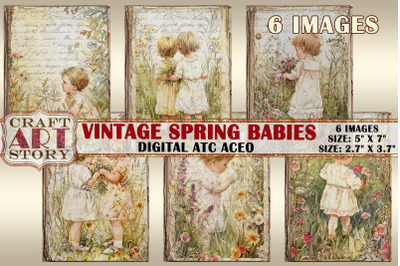 Vintage Spring babies Collage Digital picture card Atc ACEO