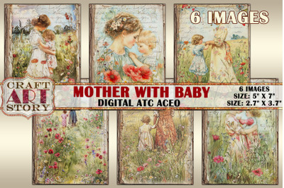 Spring mother with baby Collage picture card Atc ACEO