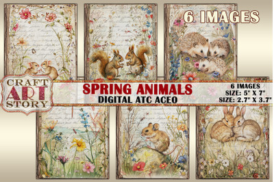 Vintage Spring animals Collage picture cards Atc ACEO