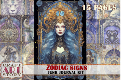 Zodiac signs Junk Journal Pages,Astrology fantasy Celestial