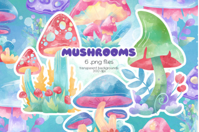 Fantasy Mushrooms Clipart - PNG Files
