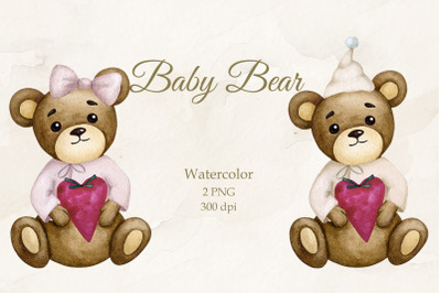 Teddy bear. Boy, girl.Watercolor.PNG