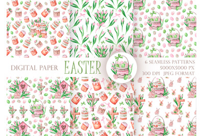 Pink Easter watercolor seamless pattern. Easter print.