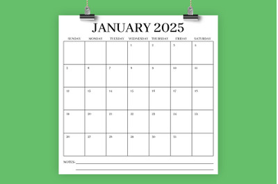 2025 Square 12x12 Serif Calendar