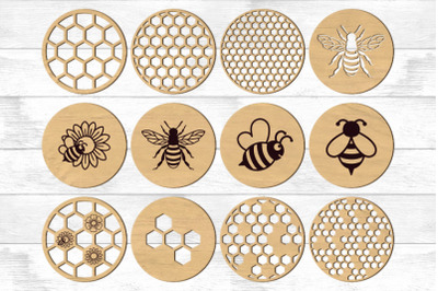 Bee Round Coasters Trivet Templates SVG, Home Decor, Laser