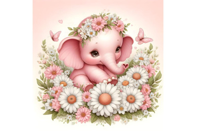 Pink baby elephant sitting