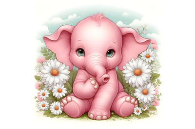 Pink baby elephant sitting