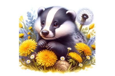 Baby badger and dandelions