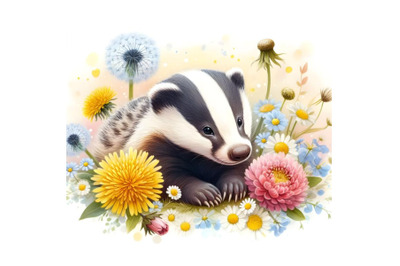 Baby badger and dandelions