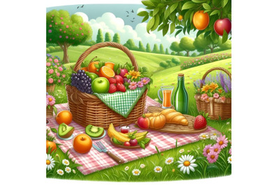 A picnic on a green meadow